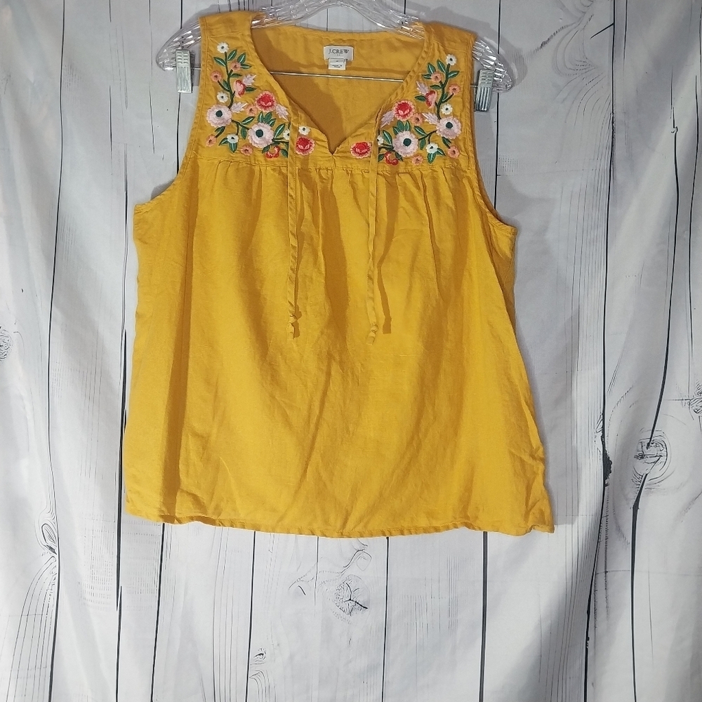 J.Crew Factory Mustatd Embroidered Sleeveless Boho Top